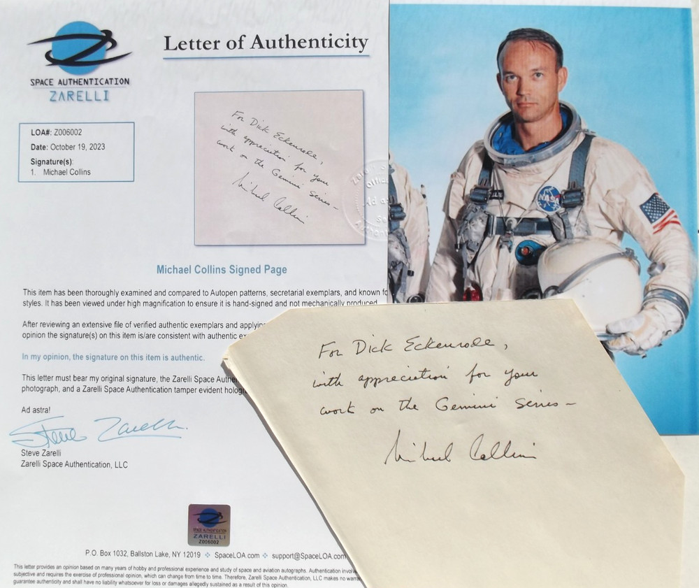 Gemini 10 Mission Autograph Signed Mike Collins Authenticated Zarelli
