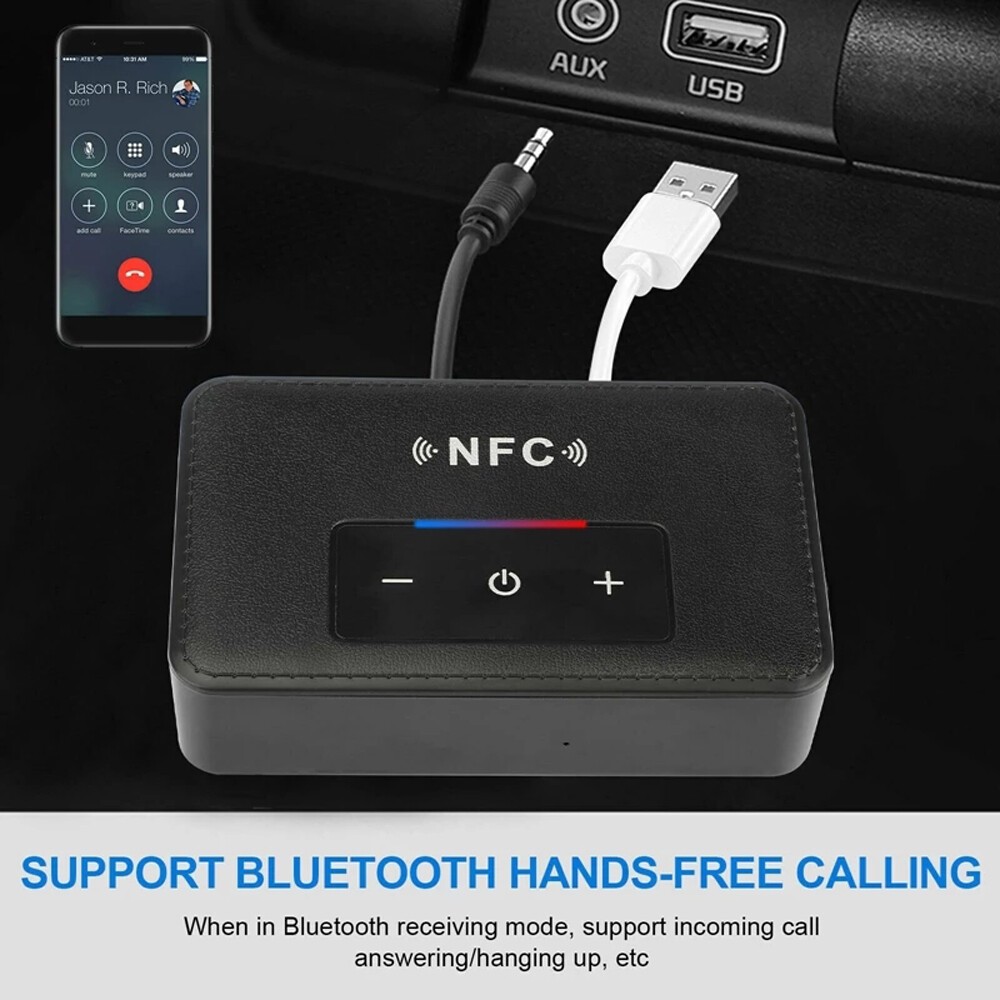 Bluetooth 5.0 Receiver Transmitter Wireless 3.5mm AUX NFC to 2 RCA Audio Adapter