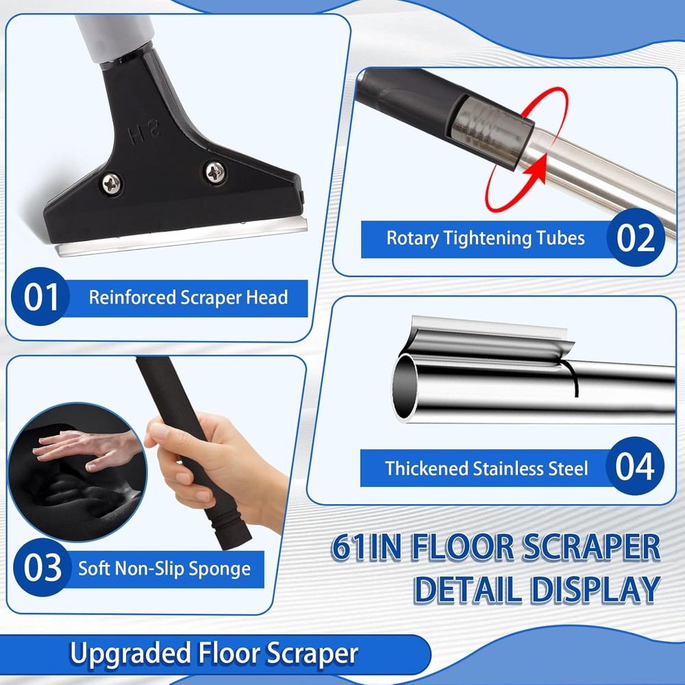 4"Razor Blade Floor Scraper with Long Handle,61in Adjustable Floor Scraper Heavy