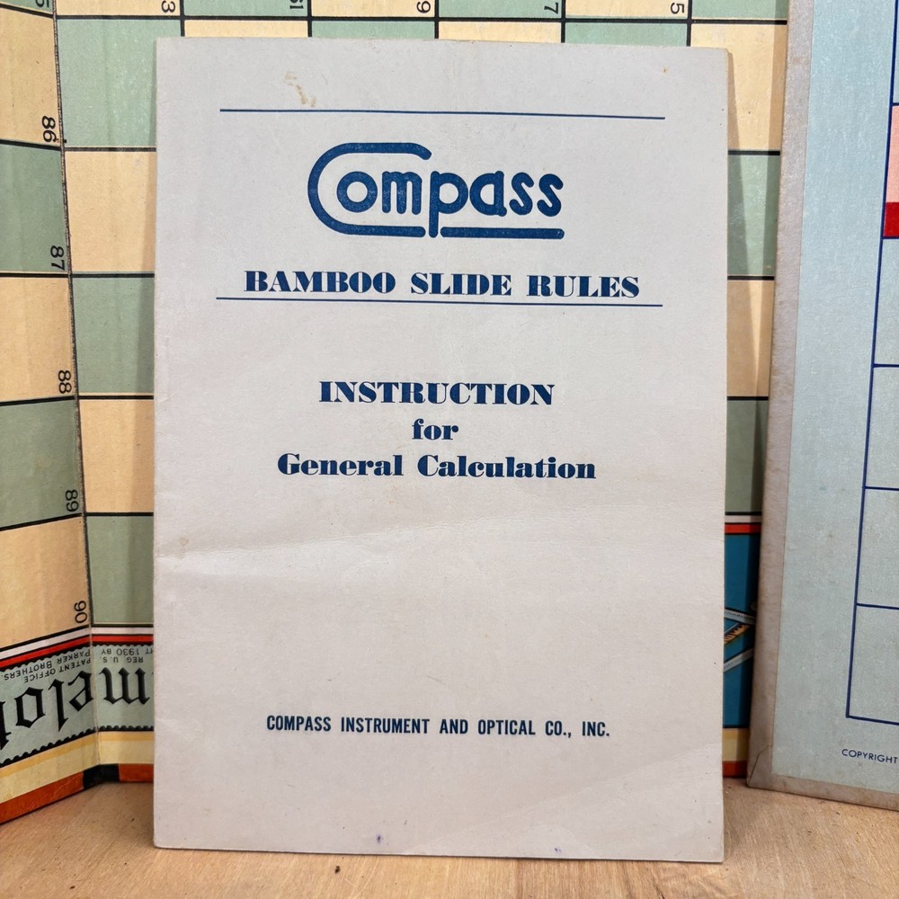 Vintage Compass Bamboo Slide Rules Instruction For General Calculation Manual
