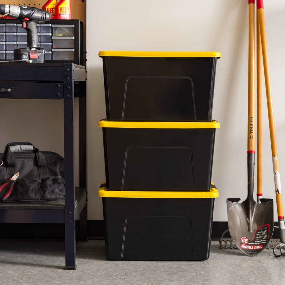 94 Qt. Plastic Storage Bins with Lids, Stackable Storage Containers, 3 Pack