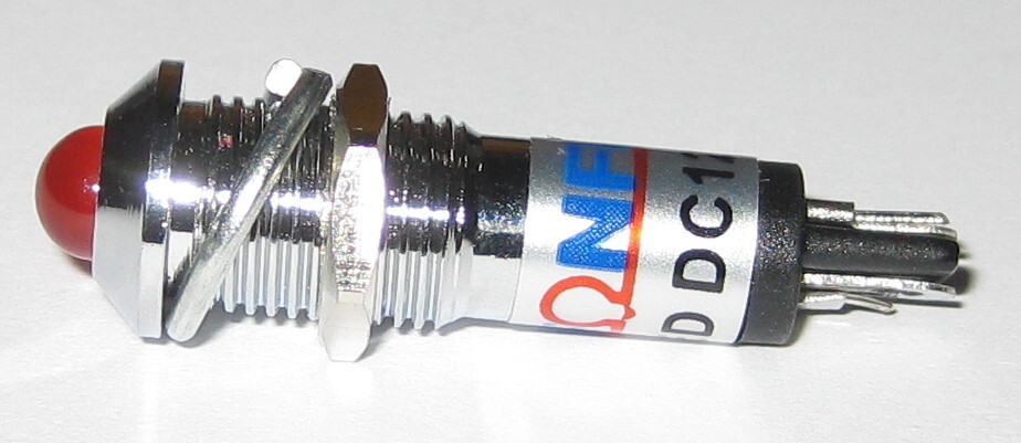 Panel Mount LED - Red - Chrome Case - 12V DC - 8mm Mounting - Lockwasher / Nut