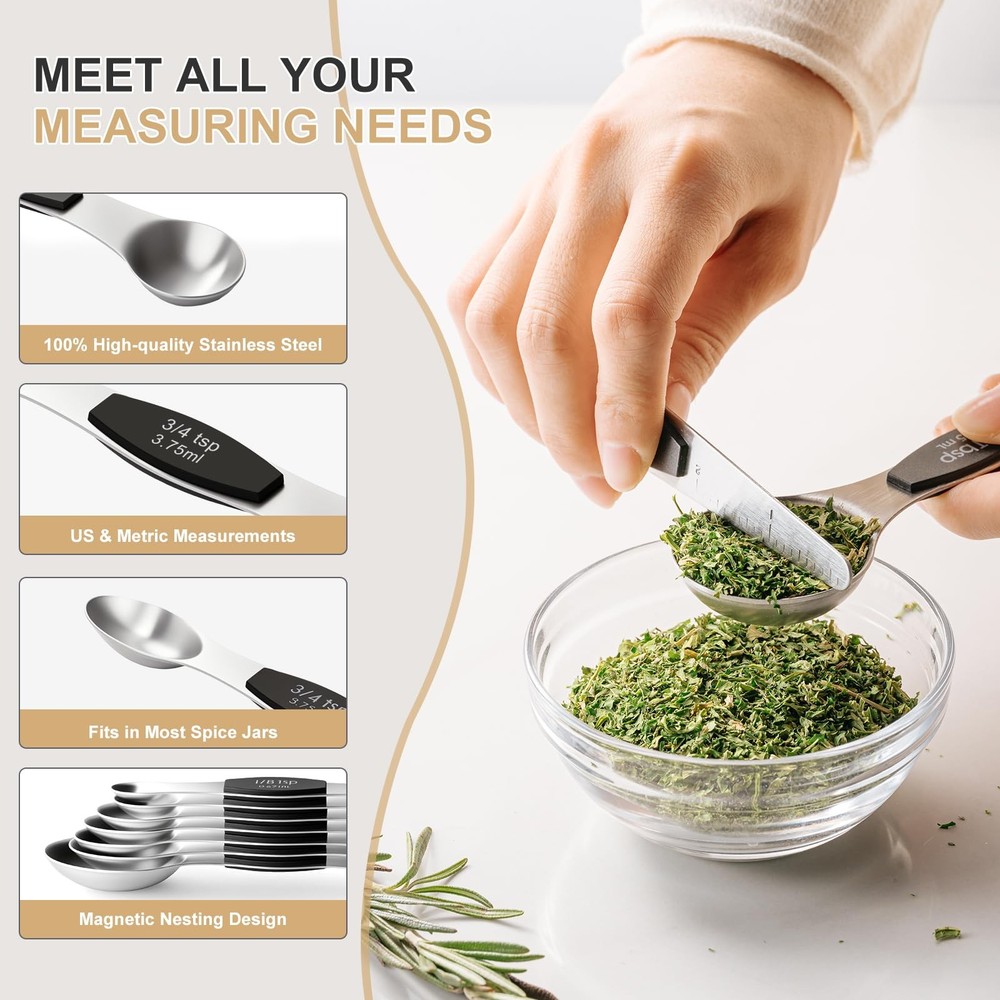 Stainless Steel Measuring Cups & Spoons Set, Kitchen Tools Nesting Measuring ...