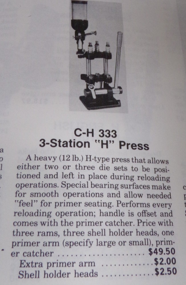CH RELOADING PRESS MODEL CH333 'H' Press Vintage Reloading Press. Used Excellent