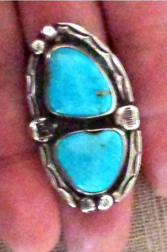 Blue Turquoise two stone Sterling Ring NICE! sz 11.5