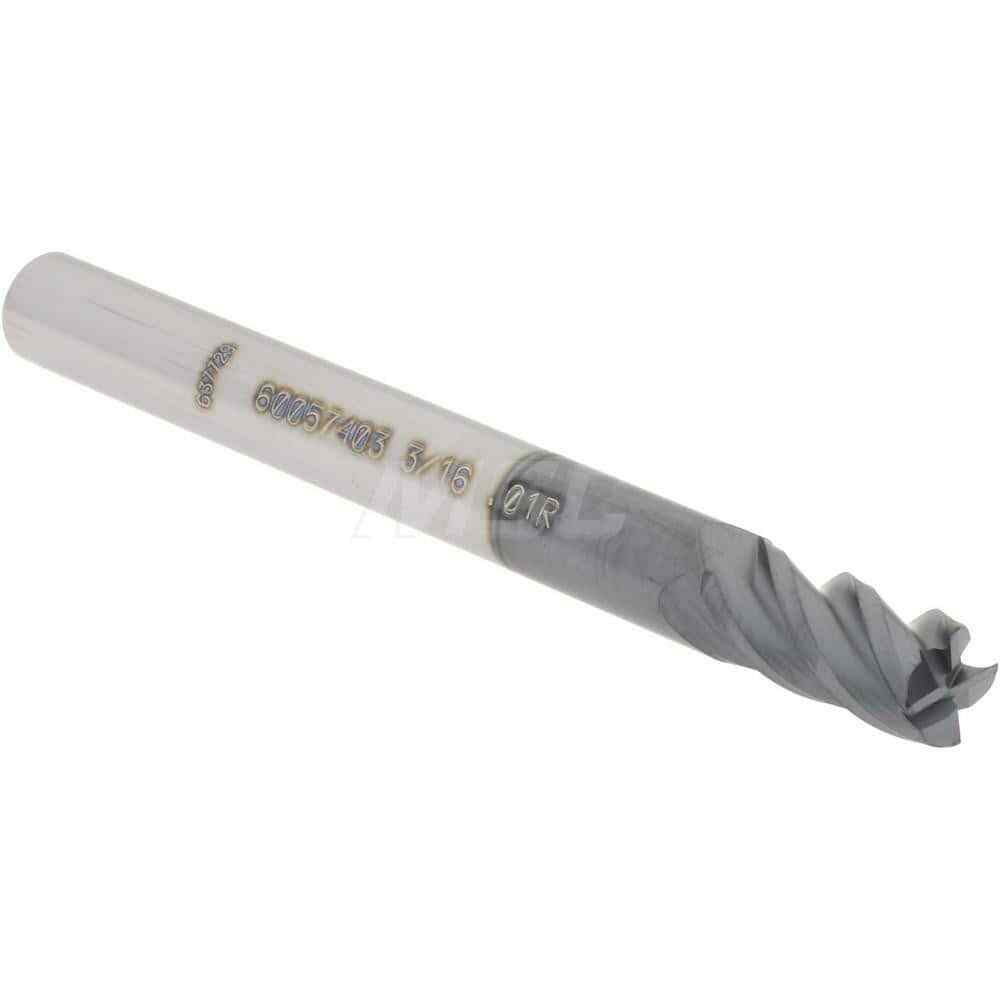 Accupro 3/16" Diam 4 Flute Single End Solid Carbide 0.01" Corner Radius End M...