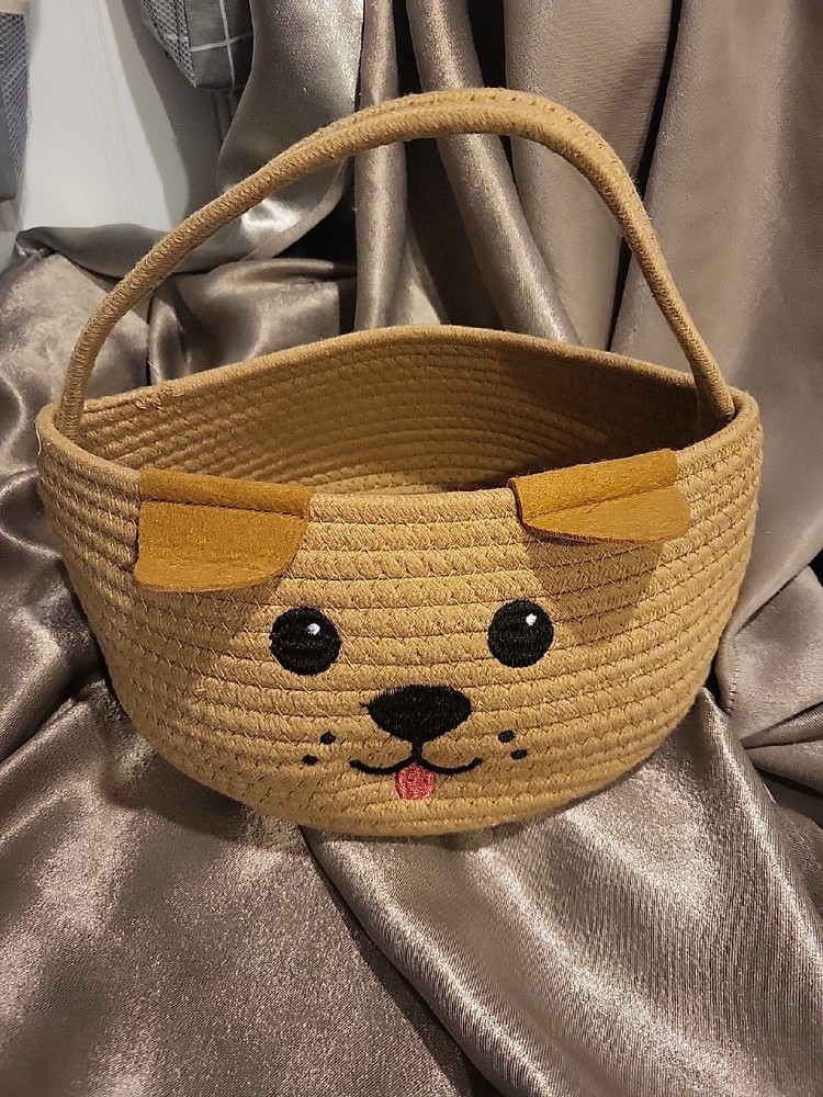 Puppy Braided Cotton Basket With Handle