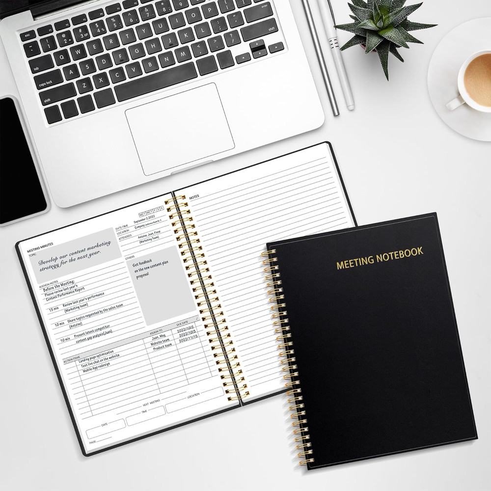 Half Meeting Half Note - 7.5"X10" Professional Notebooks for Work - 160 Pages, B