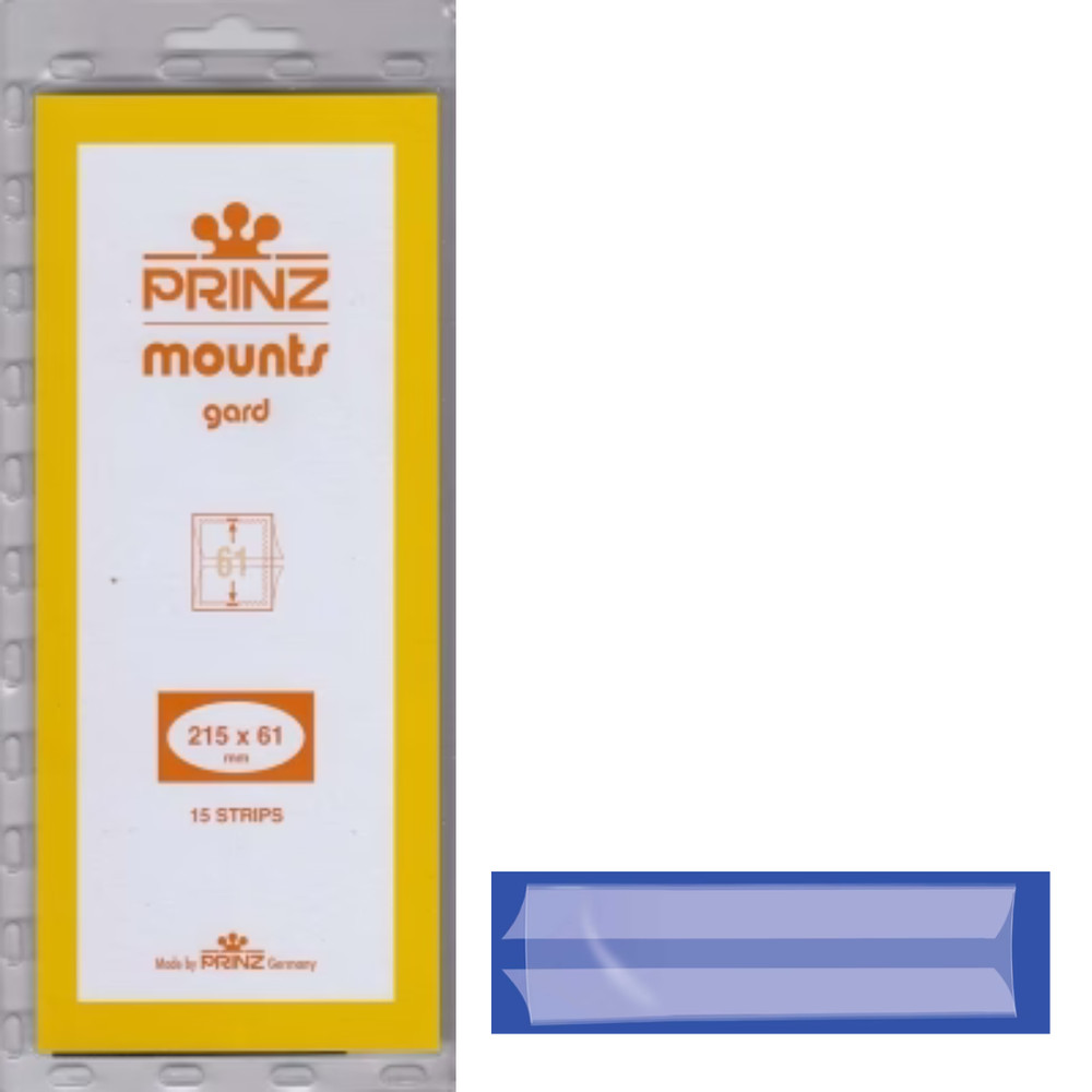 Prinz Stamp Mounts Clear 215mm Strips Height 61mm Split Back Archival Safe