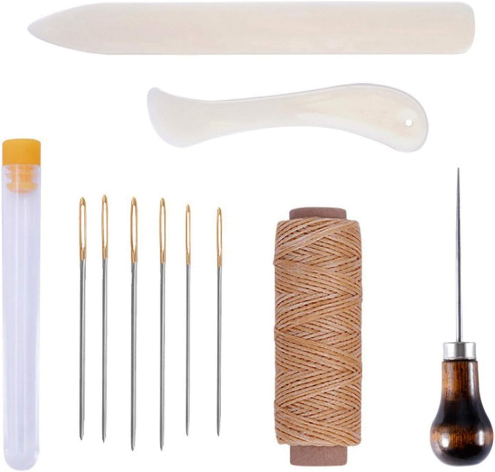 11 Pieces Bookbinding Kit Starter Tools Set Bone Folder Paper Creaser, Waxed Thr