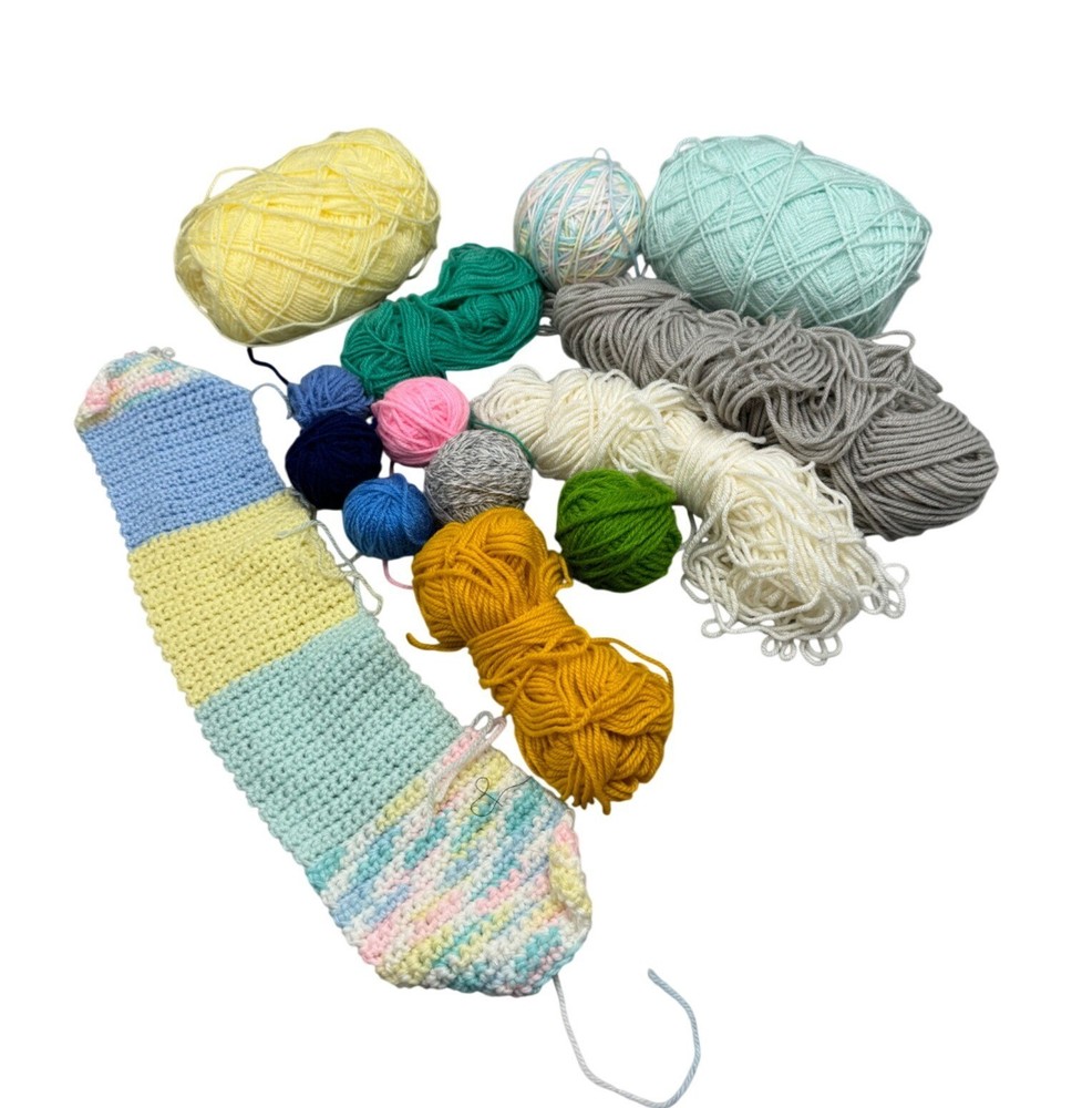 Assorted Yarn Balls & Crochet Piece READ