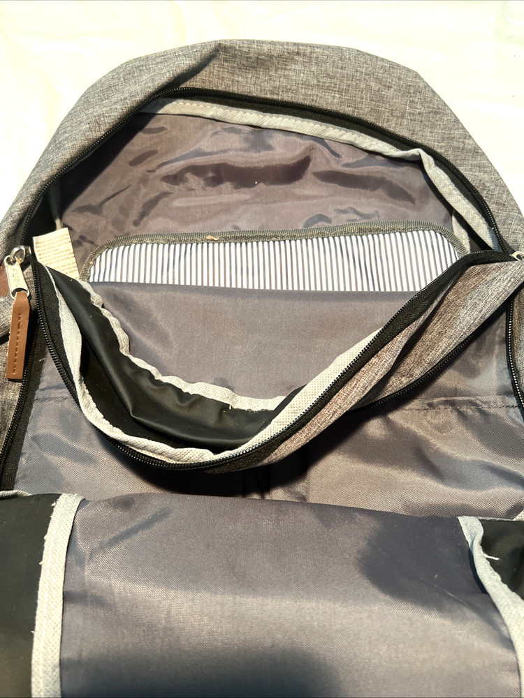 FUEL Grey and Brown Polyester Backpack 5 Zippered Compartments, Sturdy Base VGC
