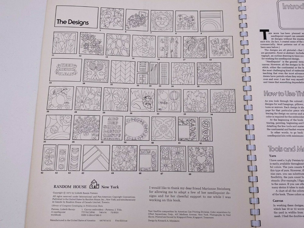 Vtg 1973 Lisbeth Perrones Needlepoint Embroidery Workbook Full Size Patterns #L