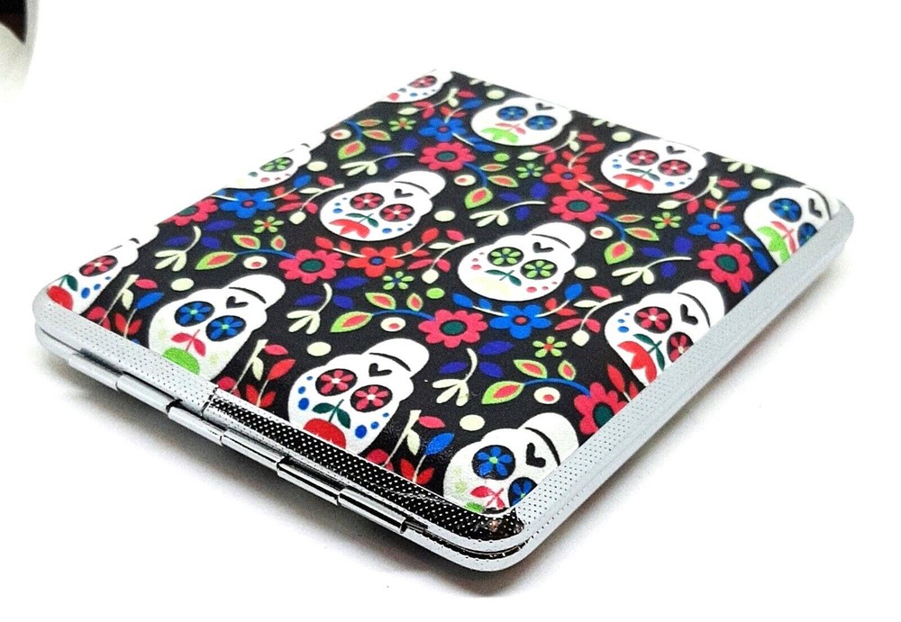 RYO Multiple Sugar Skulls Silver Framed PU Leather 100s Size Cigarette Case