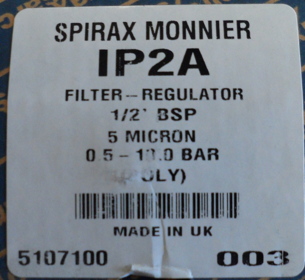 SPIRAX 1/2" MONNIER FILTER REGULATOR PART NUMBER IP2A
