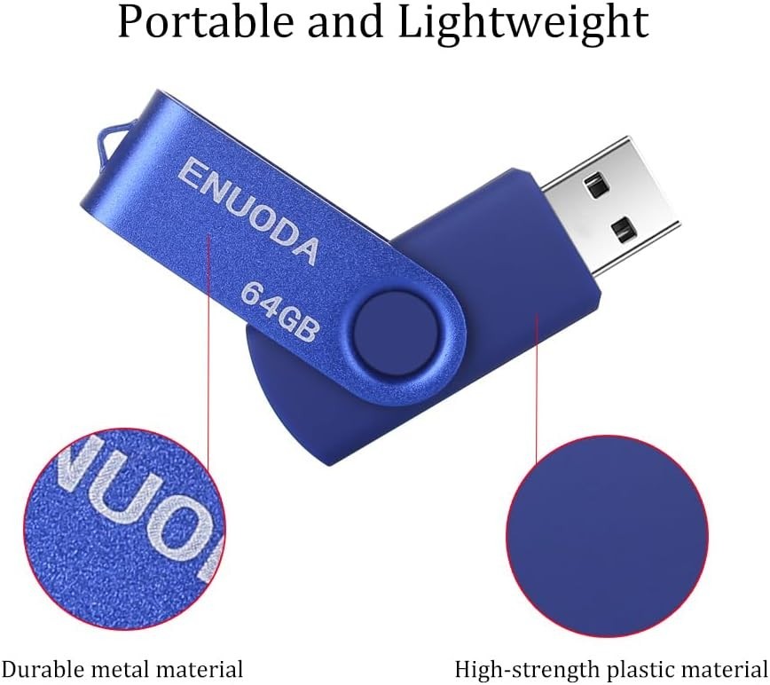 LED Indicator 64GB USB Flash Drive - Fast Data Transfer & Dust Resistant - Blue