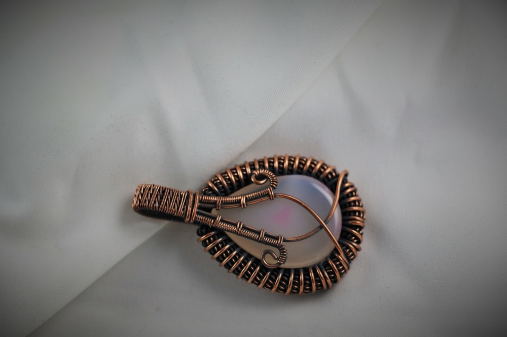 Copper Wire Wrap Pendant Chalcedony Elegant Handcrafted