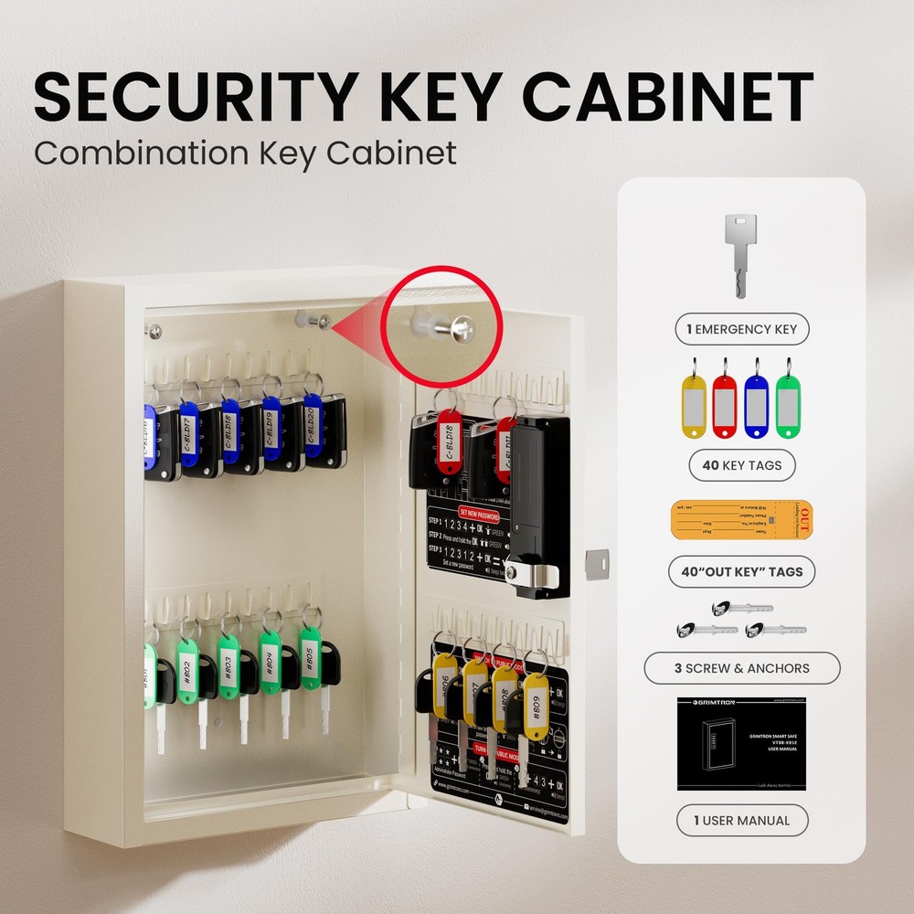 40 Keys Electronic Key Lock Box for Keys with Code, Private/Public/Password H...