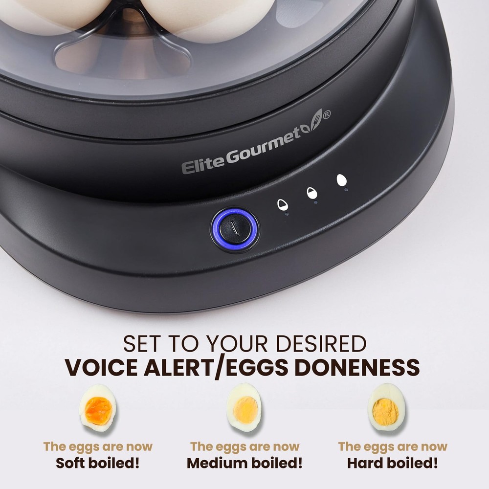 EGC587 EGGSYNC™ Voice Alerts Easy Egg Cooker, 7-Egg Capacity, Soft, Medium, H...