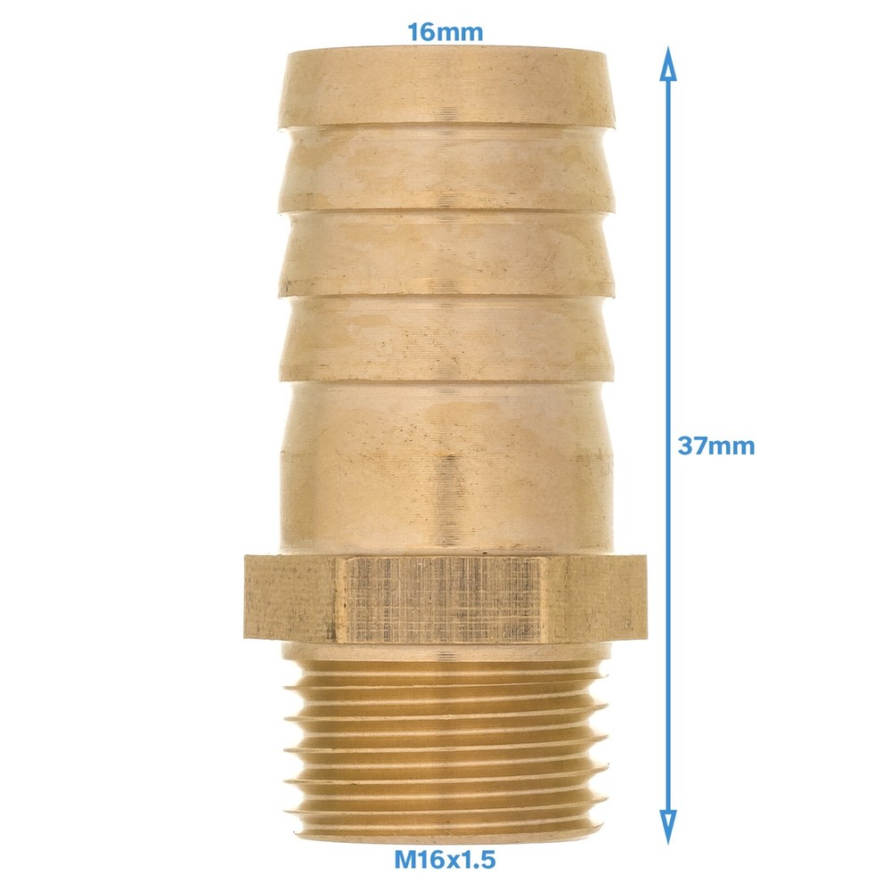 Brass 16mm Barb Hose -M16 x1.5 Male Threaded Pipe Fitting Tail Connector Thread