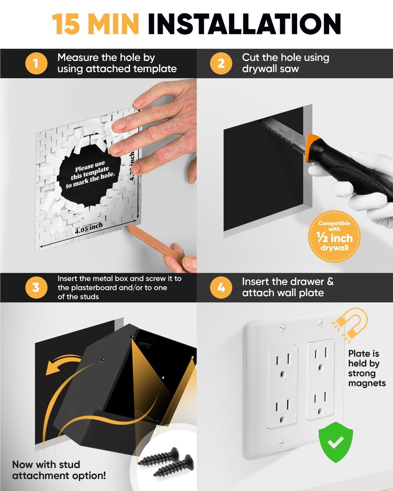 Hidden Wall Safe Outlet With Key Lock Electric Socket Covert Single Or Double