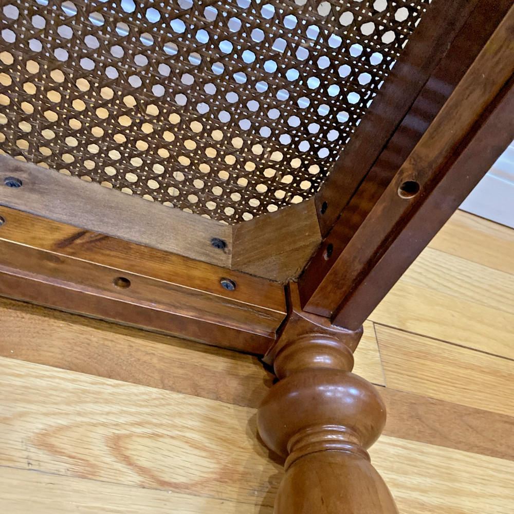 Vtg Walnut Caned Vanity Bench