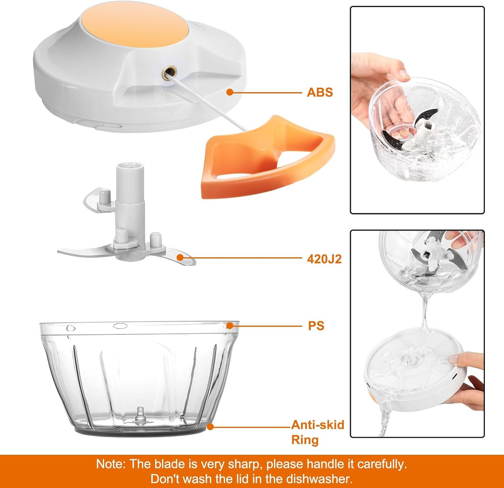 Manual Food Processor Vegetable Chopper, Portable Hand Pull String Garlic Mincer