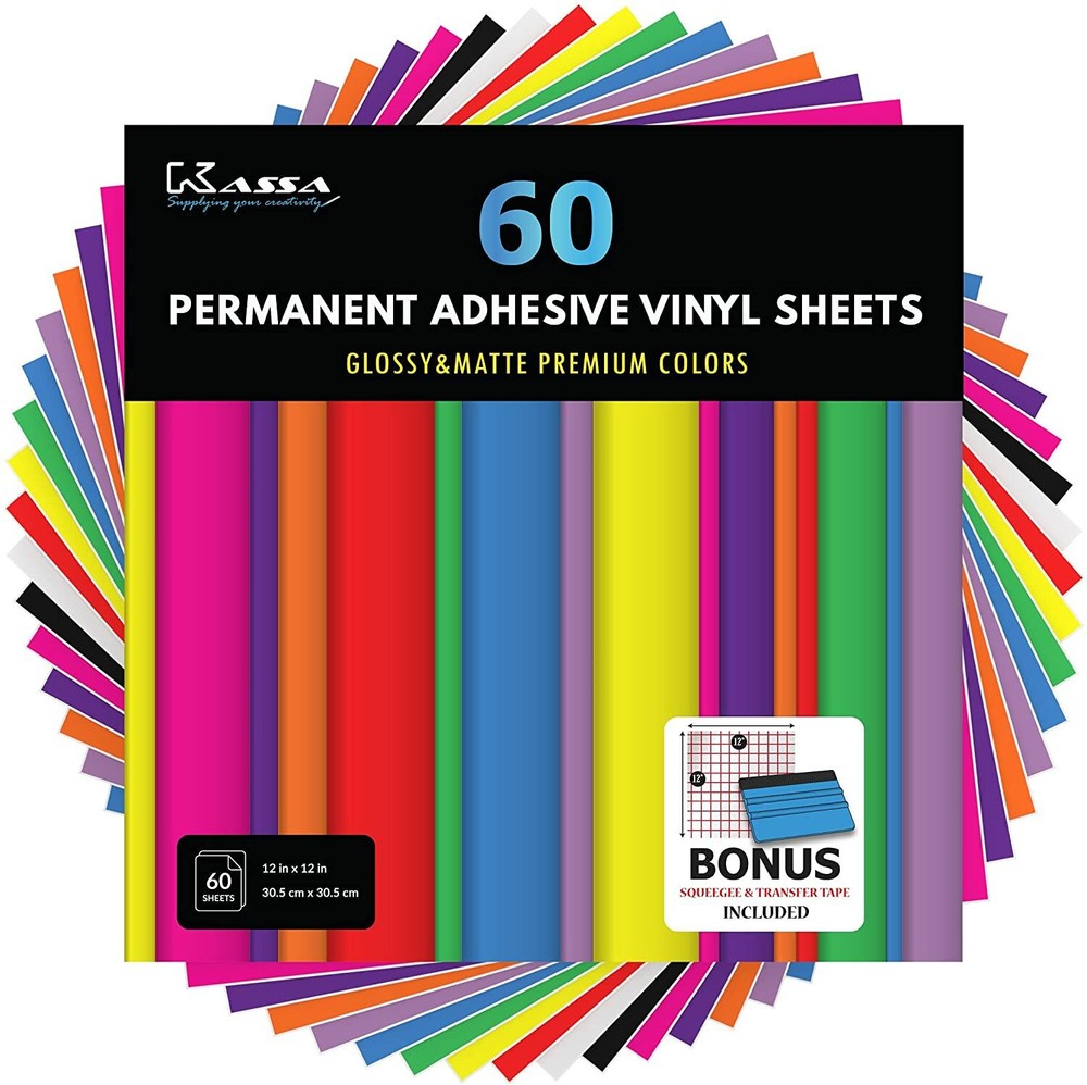 Permanent Vinyl Sheets (Pack of 60, 12” x 12”)  Includes Squeegee