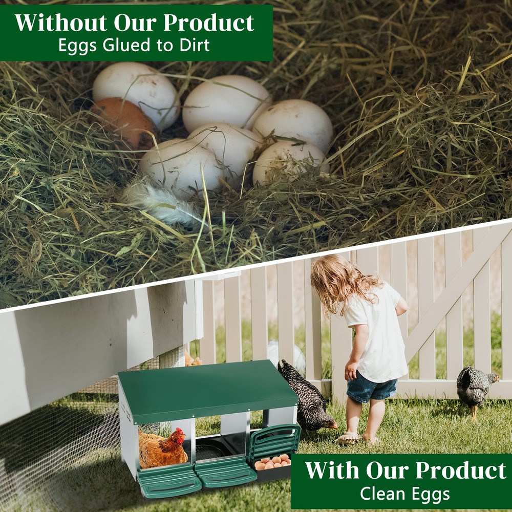 3 Compartment Roll Out Chicken Nesting Box with Plastic Basket, Egg Nest Box