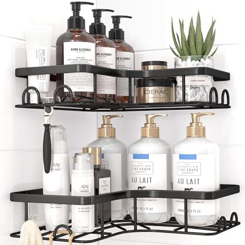 Corner Shower Caddy - 2 Pack, Adhesive Shower Organizers, Medium Black