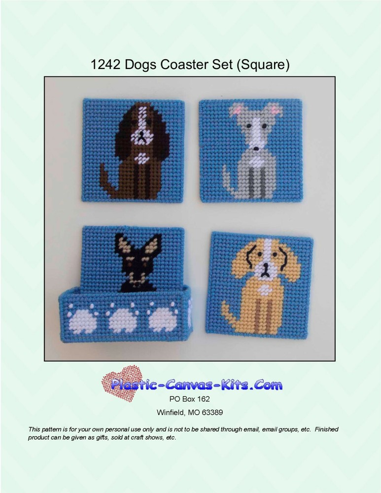 Dog Square Coaster Set-Plastic Canvas Pattern or Kit