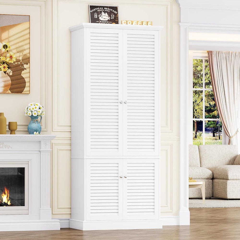 BOTLOG 70.9in Tall Storage Cabinet Shutter Doors White
