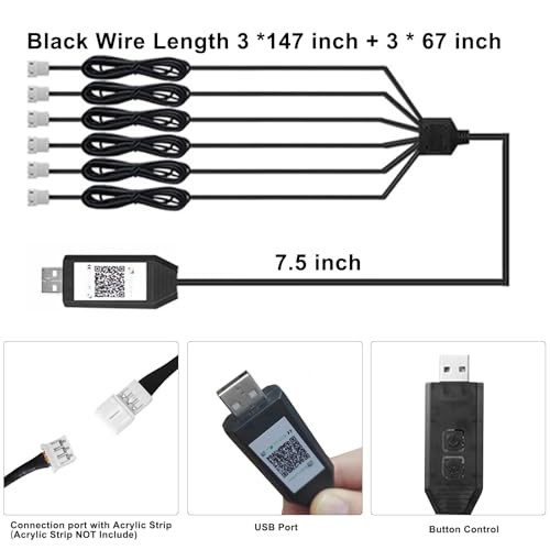 6 in 1 USB Acrylic Interior Car Lights Controller with Button Control,
