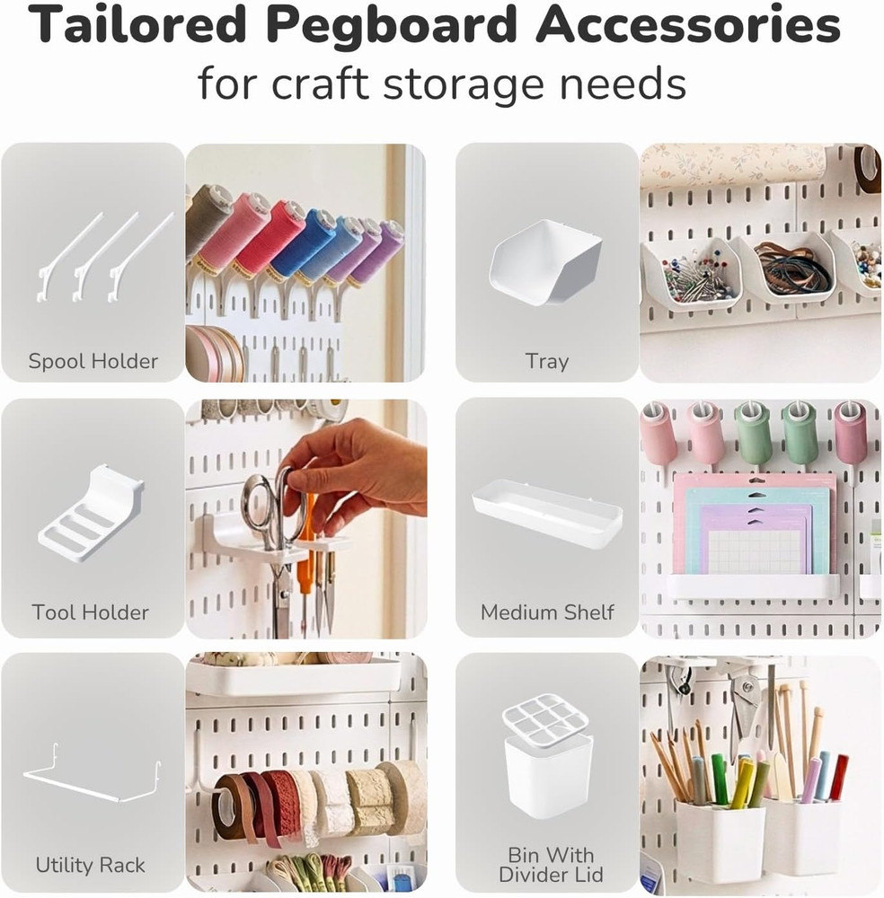 Modular Pegboard Kit with Accessories - Wall Organizer for Crafts & Tools, White