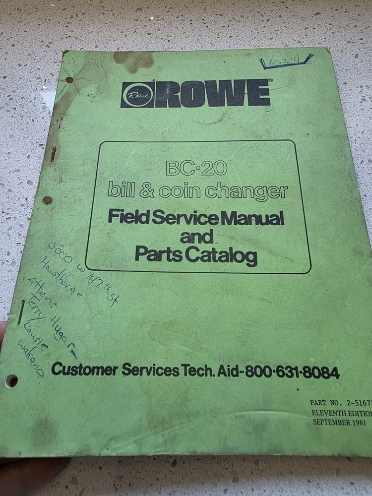Rowe Bc20 Change Machine Manual Arcade