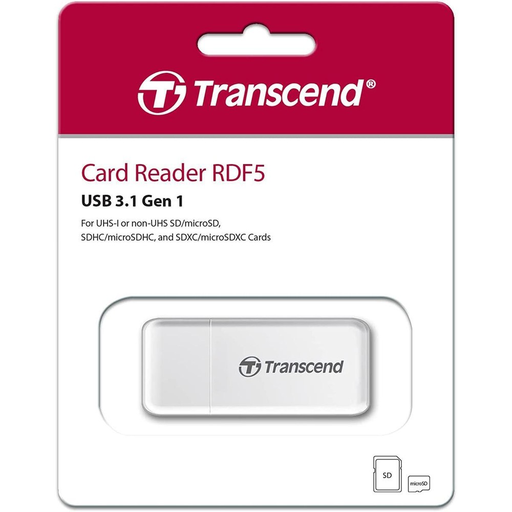 Transcend USB 3.0 Card Reader, White, SD, microSD #TSRDF5W