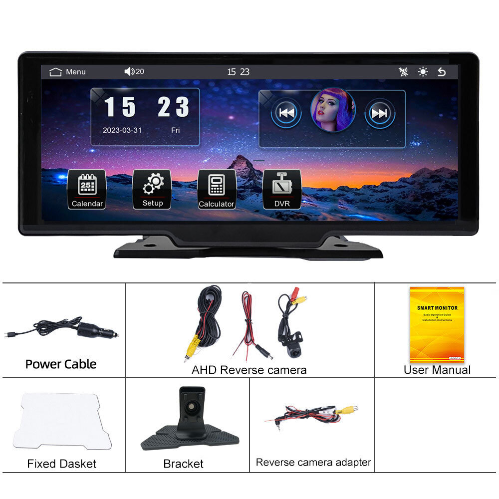 10.26" Widescreen DVR Android Auto HD Portable Apple Carplay Navigation+Dash Cam