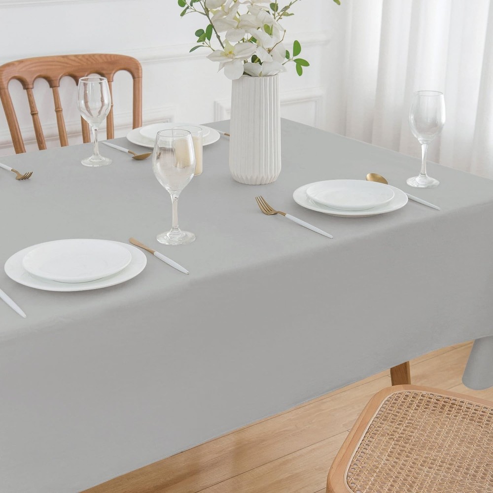Vinyl Tablecloth with Flannel Backing for 84" x 60" (Rectangular) Light Grey