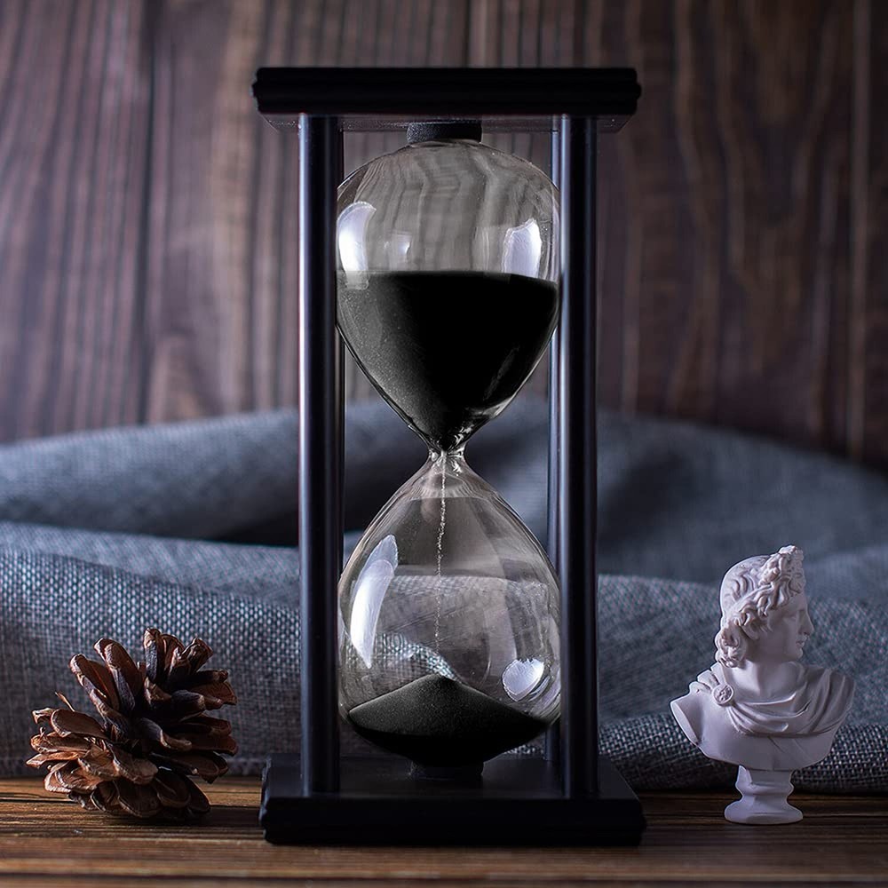 Hourglass Timer with Black Sand, 60 Minute Wooden Frame Sand Timer, Creative ...