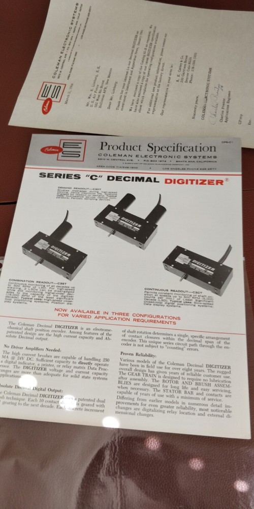 1964 COLEMAN ELECTRONIC SYSTEMS ~ CATALOG 62-B ~ Digitizers