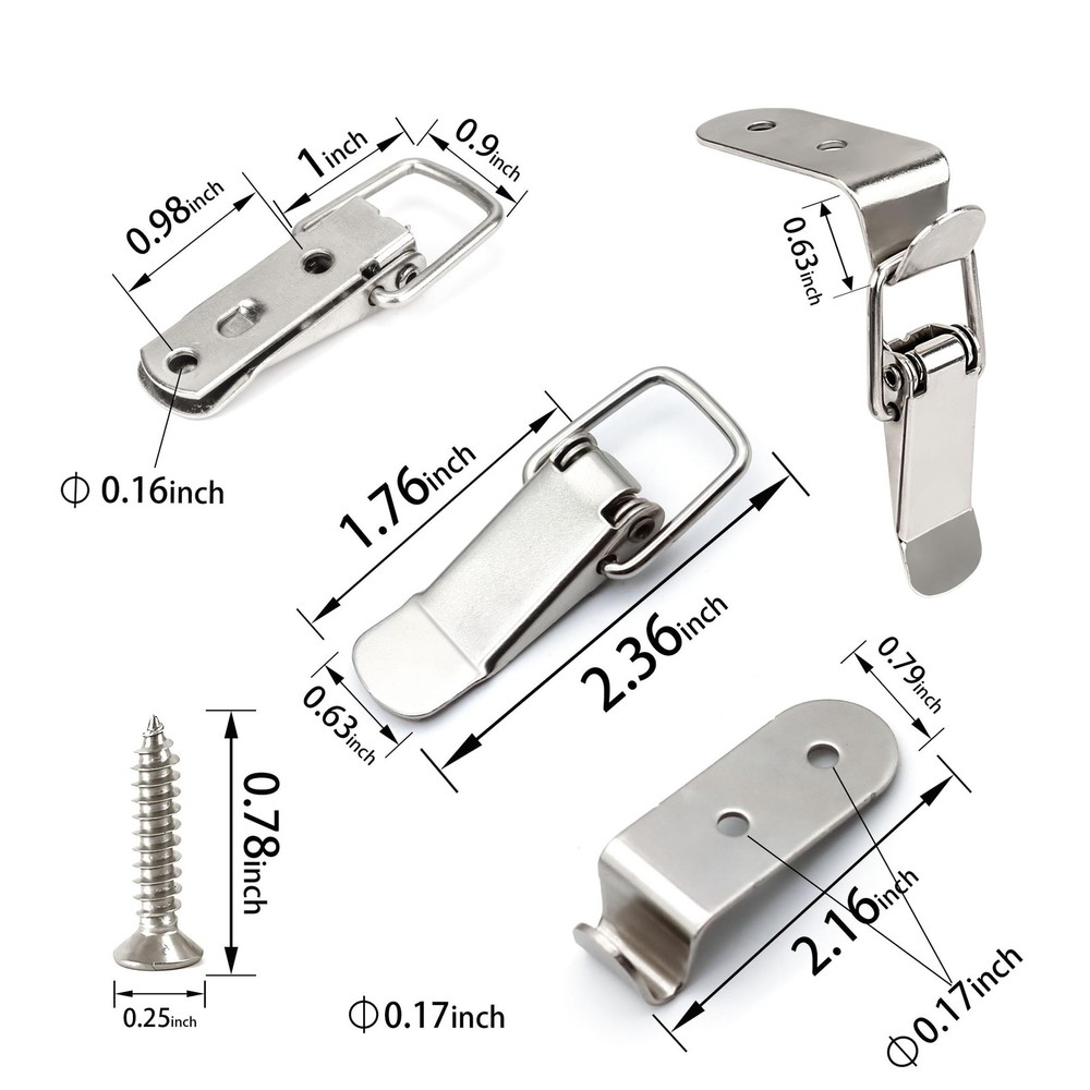 Lesnala 8 Pcs Stainless Steel 90 Degree Spring Toggle Lock Silver-8pcs