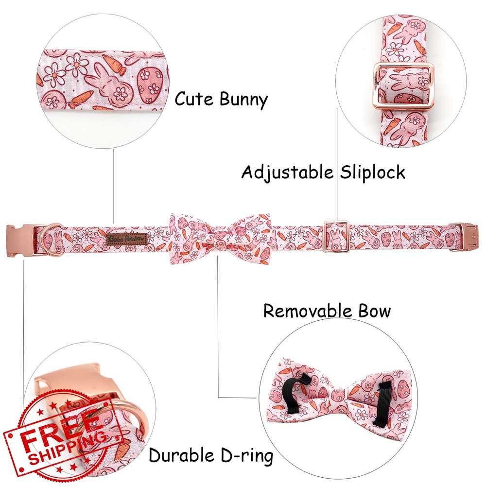 Pink Easter Dog Collar Bunny Bow X-Small Adjustable