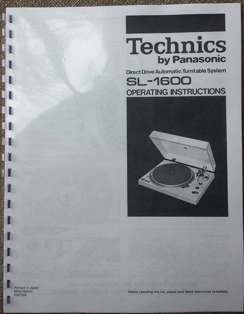 Technics SL-1600 Turntable Owners Manual