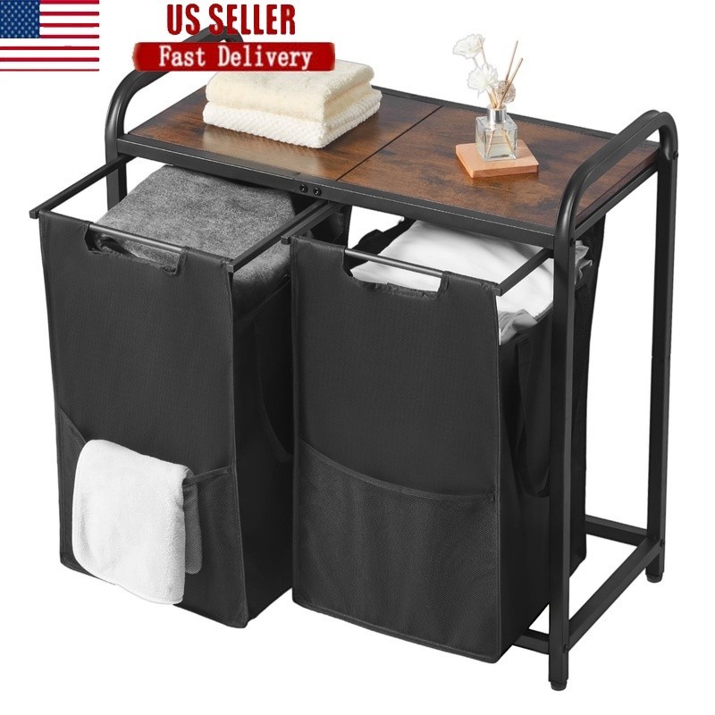 Versatile Laundry Sorter Organizer W/ Sturdy Frame Pull-Out Bags Adjustable Feet