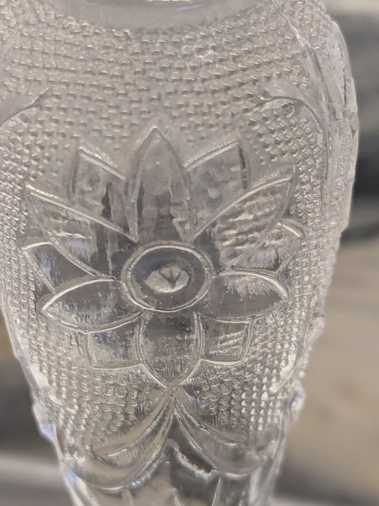 Antique EAPG Pressed Glass Candlestick – Heavy 3-Part Mold, Deep Floral Pattern