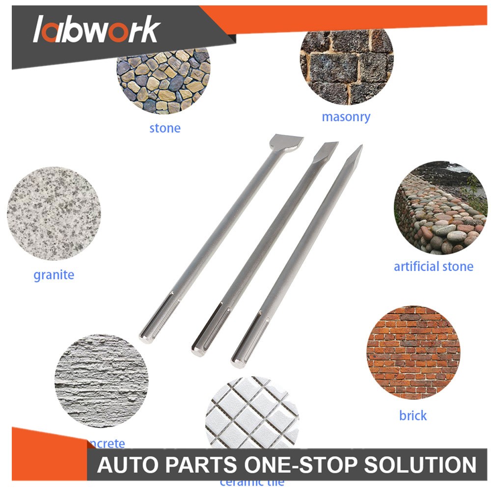 Labwork SDS Max Bits Set Long-Point Chisel, Scaling Chisel, Flat Chisel 3Pcs 16"