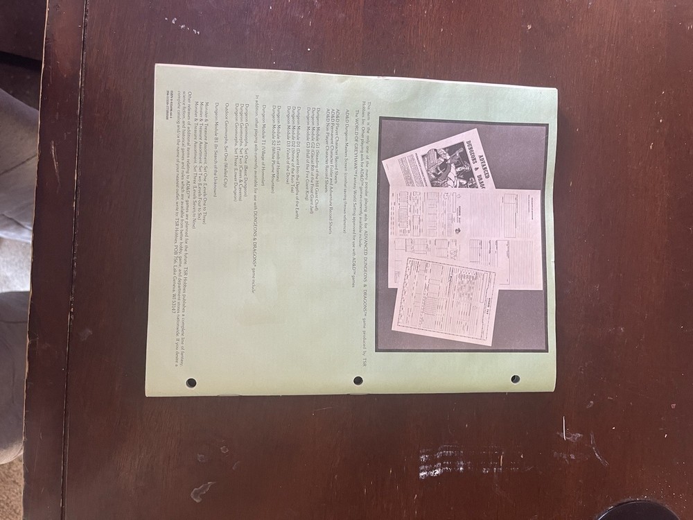 TSR: AD&D 1E Player's Supplement - PERMANENT CHARACTER FOLDER