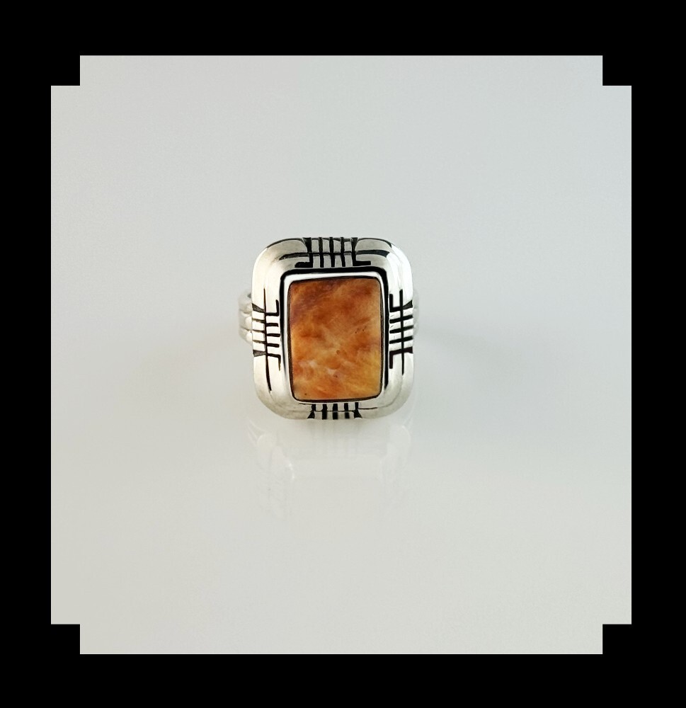 Handcrafted Sterling and Spiny Oyster Double Stack Ring Size 9 1/4