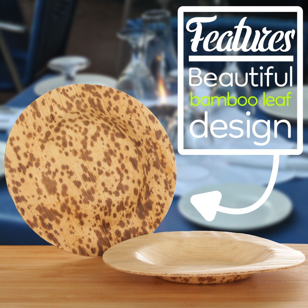 BambooMN Premium Bamboo Leaf Round Plates - Multiple Sizes & Quantities