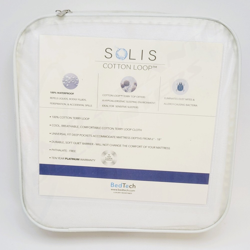 Bed Tech Solis Cotton Terry Loop Waterproof Twin Mattress Protector 6"-18" Deep